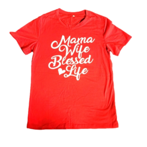 Women's extra large red short sleeve T-shirt mama wife blessed life great gift